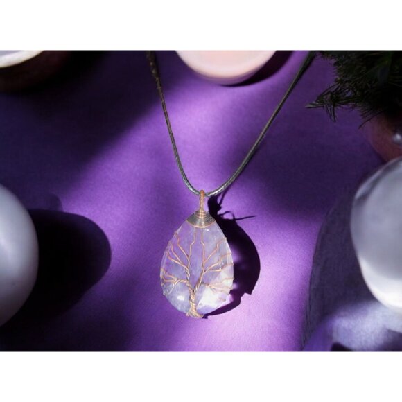 Amethyst Tree of Life Pendant Necklace Healing Crystal Jewelry 18" Cord - Picture 7 of 11